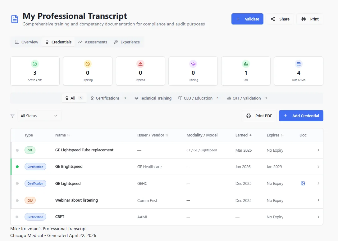 Professional Transcript